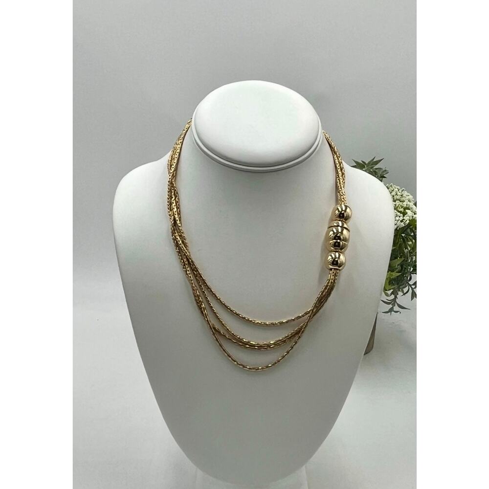 White House Black Market‎ Gold Tone Multi Strand Chains w/ three balls New